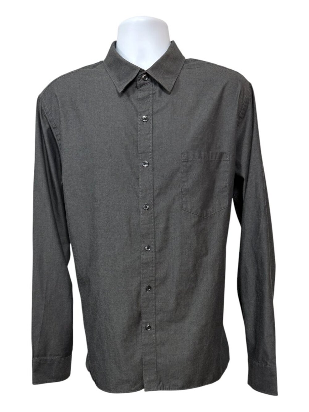 Van Heusen Never Tuck Slim Fit  Gray Button Up Dress Shirt Pocket
